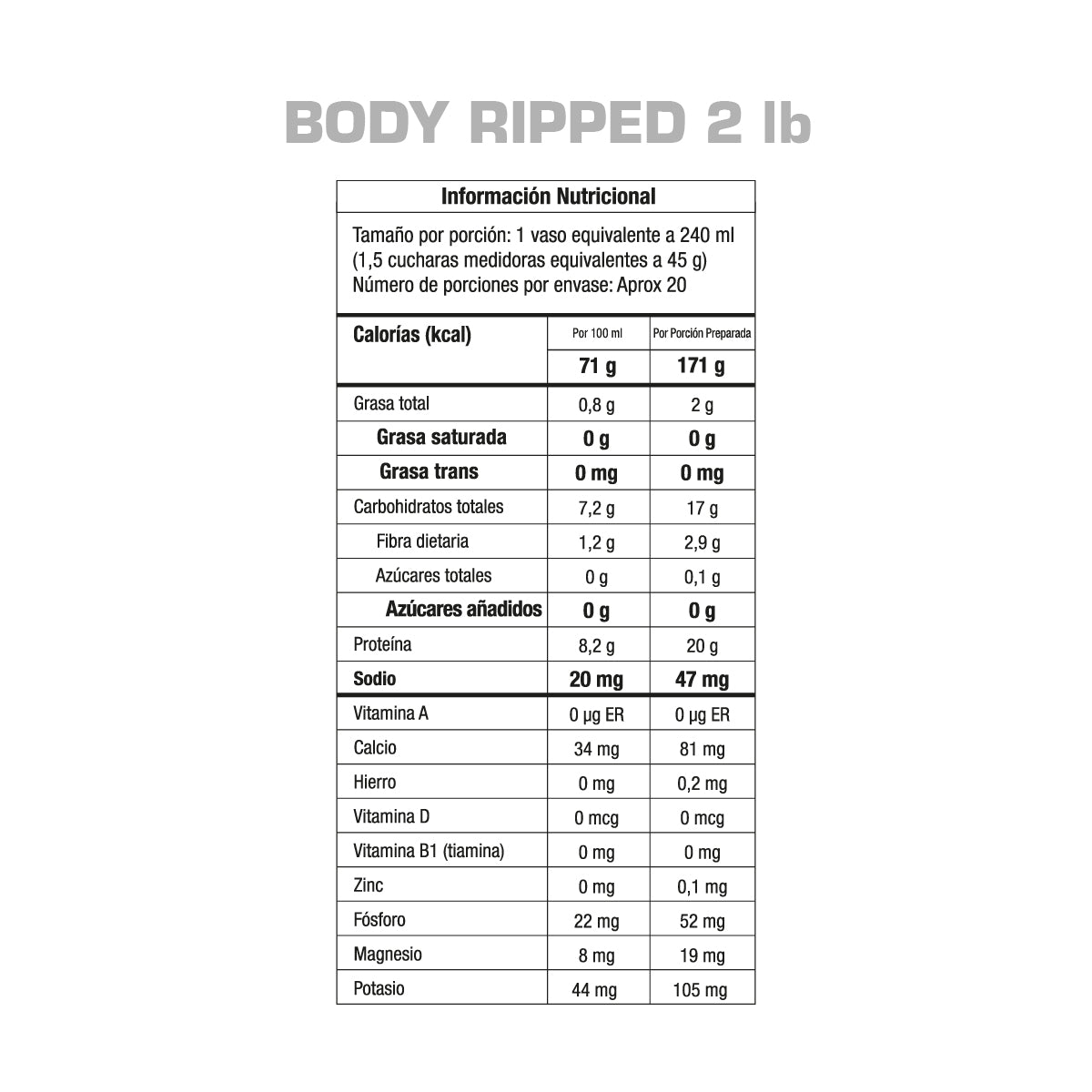 Body Ripped Proteina para Bajar de Peso 2Lb Gmn