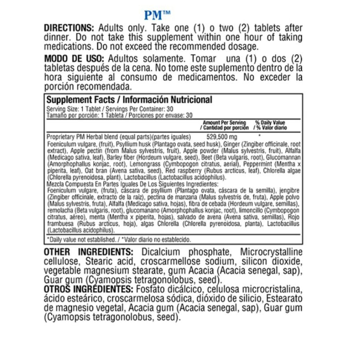 AM/PM x 30 Tabletas AM y 30 Tabletas PM