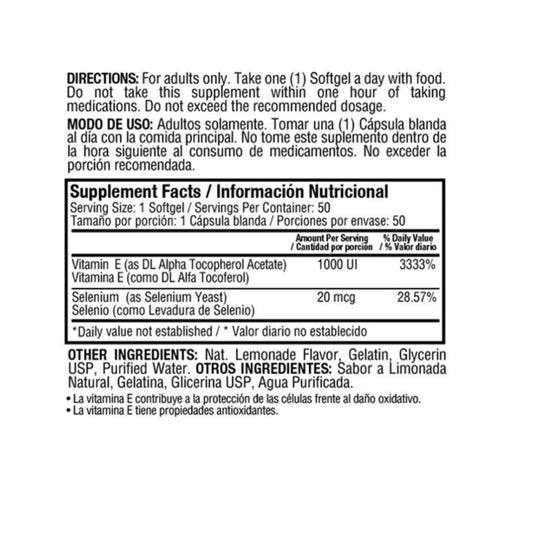 Supreme Vitamina E 1000IU D Alpha Tocopherol 50 Caps Healthy