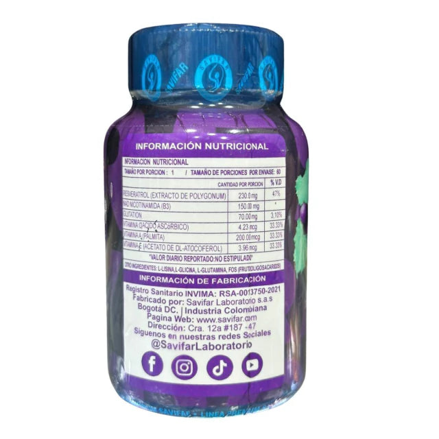 Resveratrol + NAD + Glutatión 60 Caps Savifar
